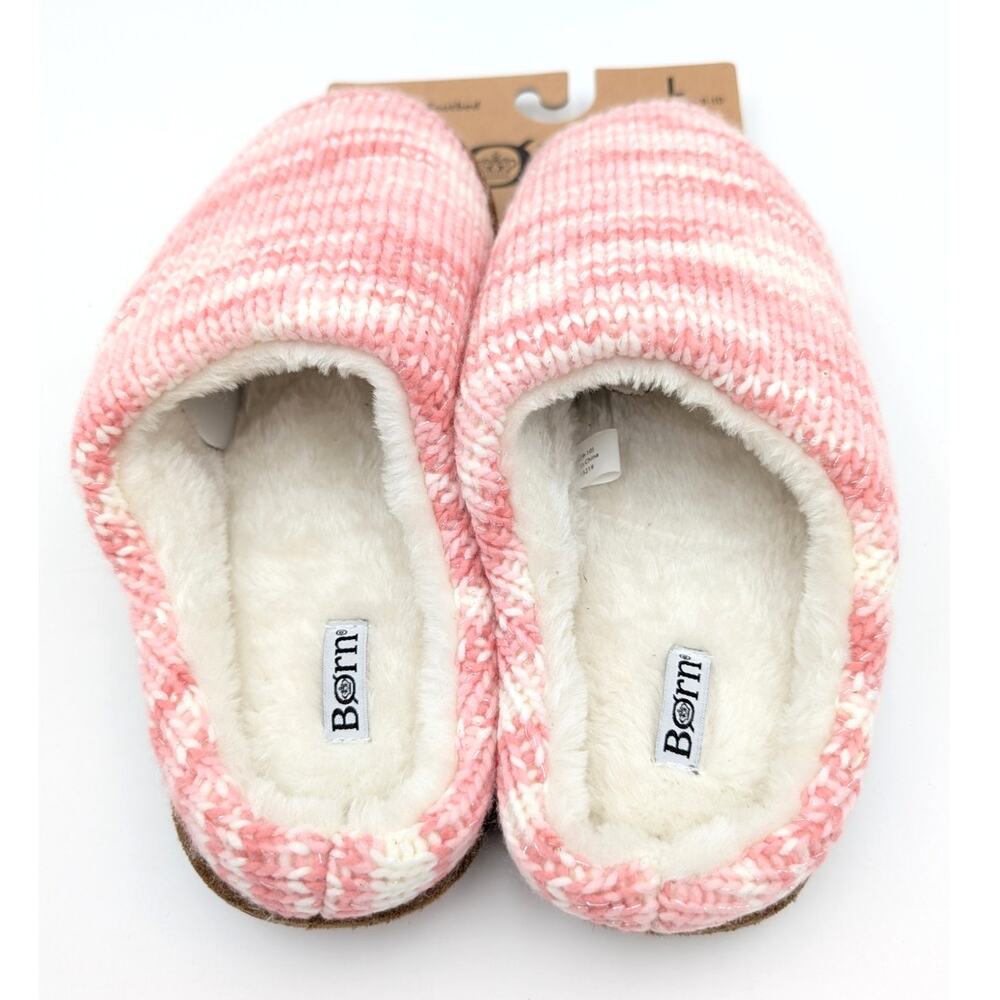 Born Faux Fur Knit Slipper Shoes Open Back Women's Pink/White Size US9-10 EU41 - Picture 6 of 9